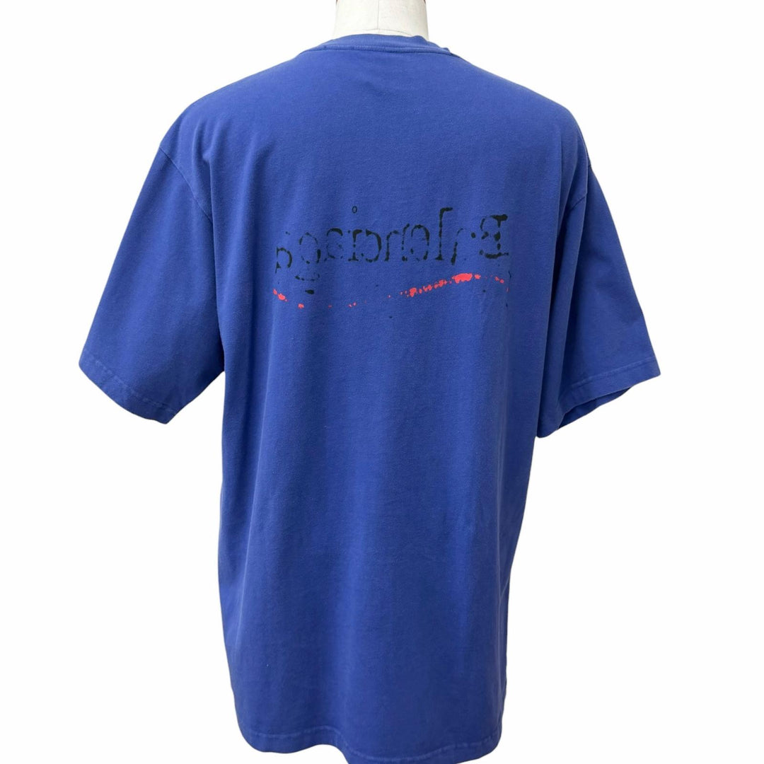 Excellent BALENCIAGA Short sleeve T-shirt Distressed finish campaign logo Navy