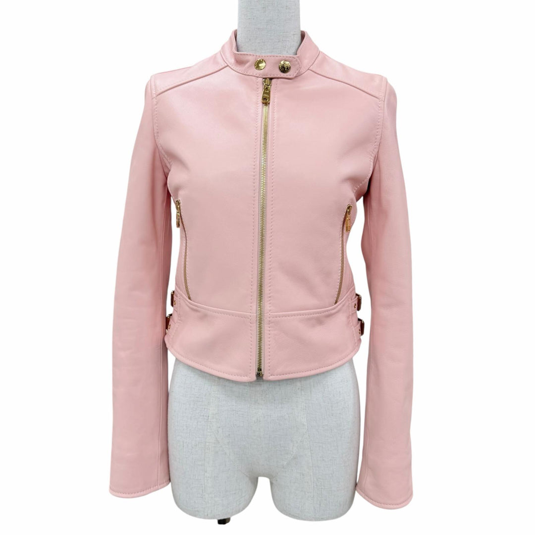 Excellent DOLCE&GABBANA leather jacket ZIP UP pink Sheep leather IT 36 F9F13L