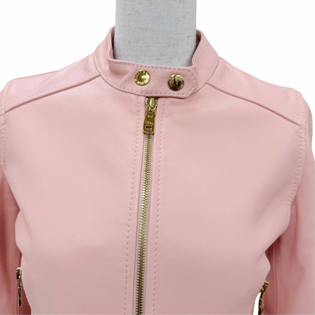 Excellent DOLCE&GABBANA leather jacket ZIP UP pink Sheep leather IT 36 F9F13L