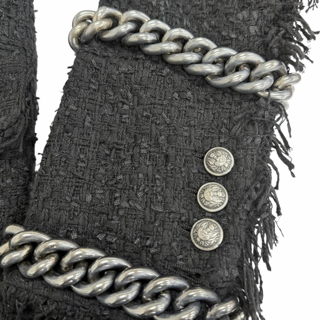 Excellent BALMAIN Jacket Emblem logo patch, double-breasted, chain tweed
