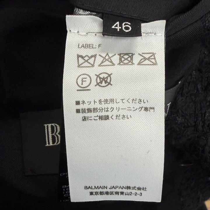 Excellent BALMAIN Jacket Emblem logo patch, double-breasted, chain tweed
