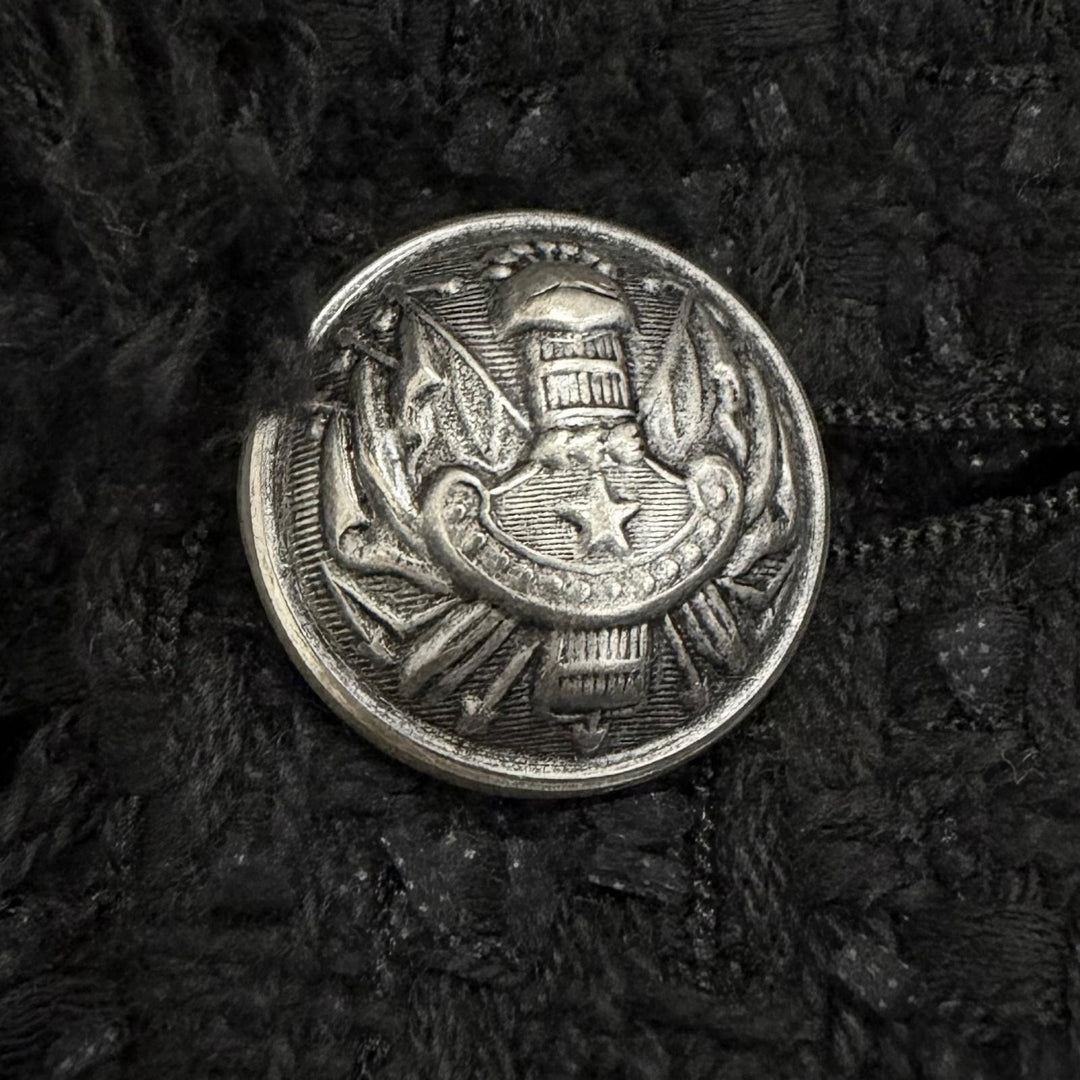 Excellent BALMAIN Jacket Emblem logo patch, double-breasted, chain tweed