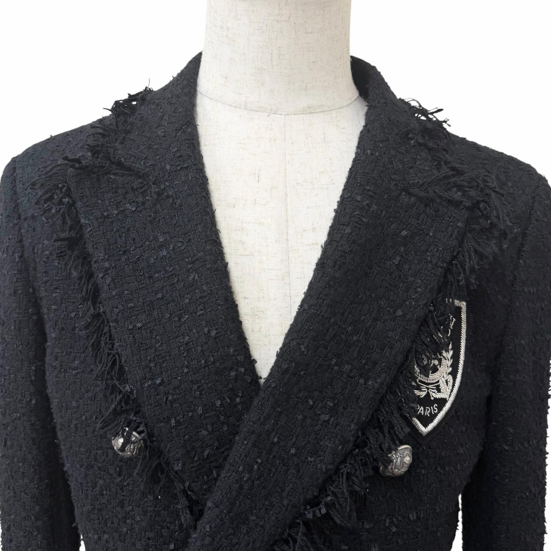 Excellent BALMAIN Jacket Emblem logo patch, double-breasted, chain tweed
