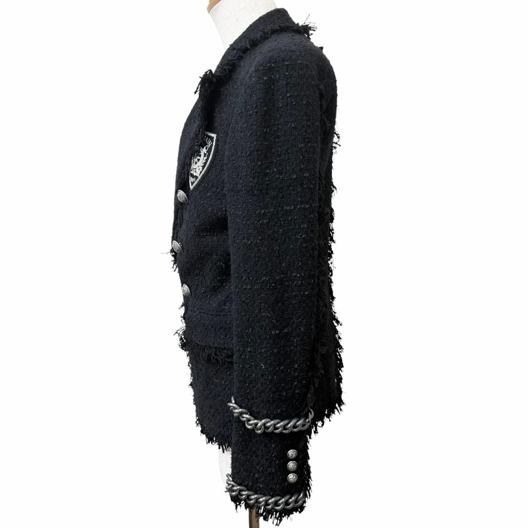 Excellent BALMAIN Jacket Emblem logo patch, double-breasted, chain tweed