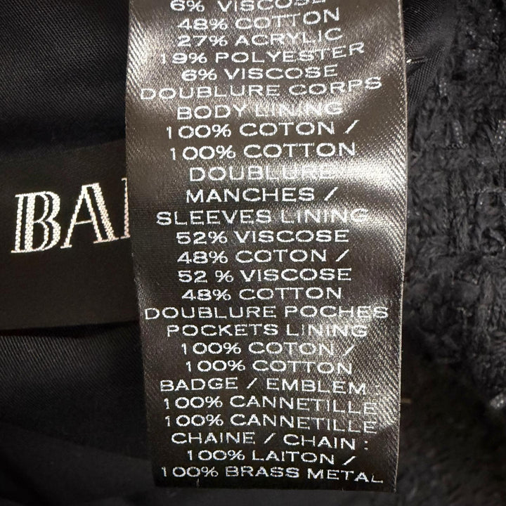 Excellent BALMAIN Jacket Emblem logo patch, double-breasted, chain tweed