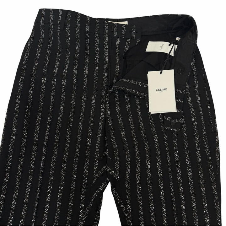 Pristine CELINE slacks Rhinestone Stripe Flare black Rayon mens IT 48
