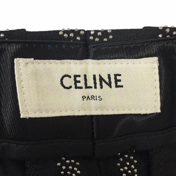 Pristine CELINE slacks Rhinestone Stripe Flare black Rayon mens IT 48