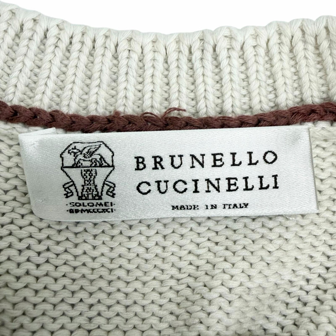 Excellent Brunello Cucinelli sweater Border Pattern Crew Neck Long Sleeve Knit