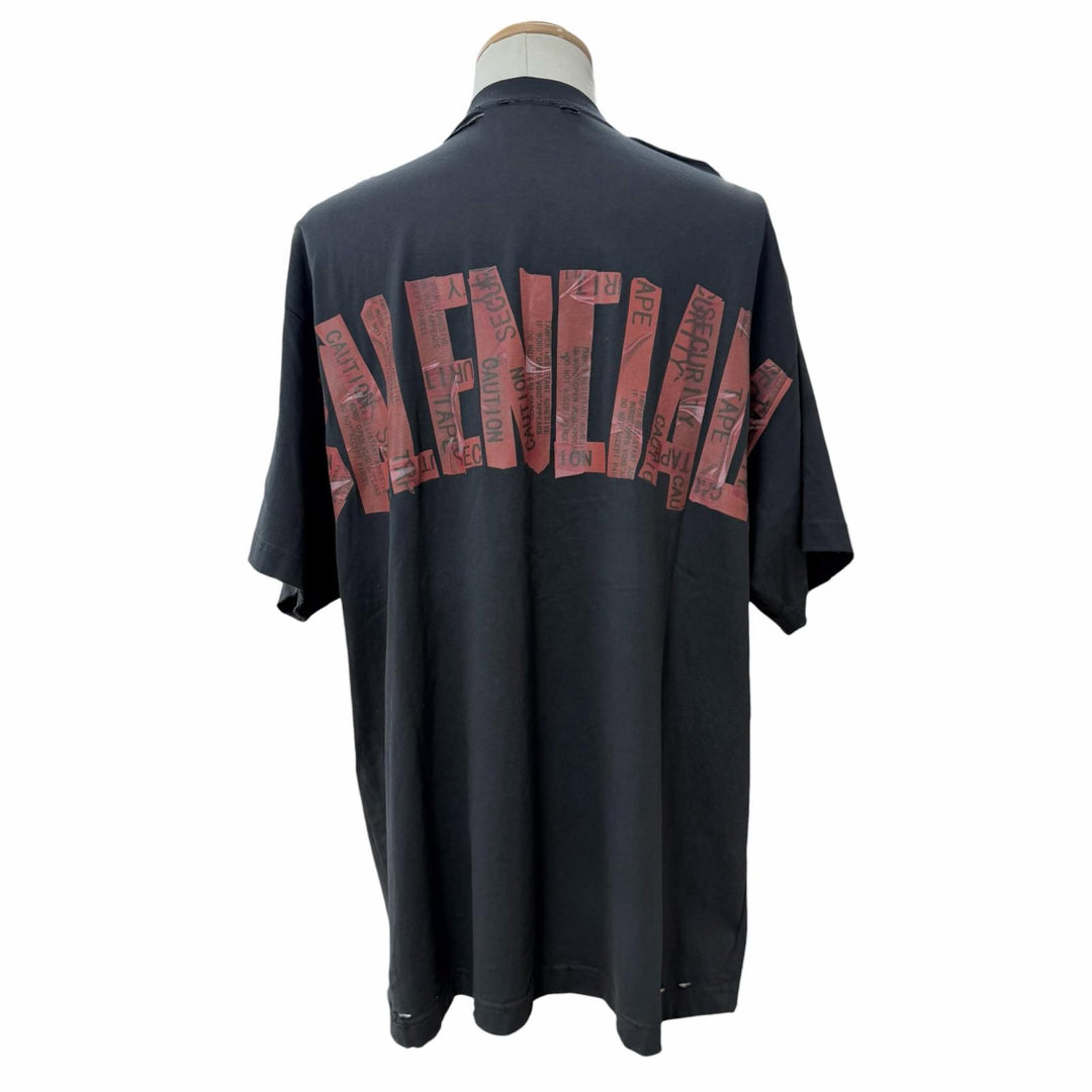 Great BALENCIAGA Short sleeve T-shirt Security tape logo black mens 2 831305