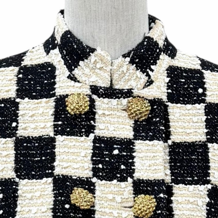 Pristine GUCCI Jacket Block check ribbon tweed short sleeve cotton IT 40 652261