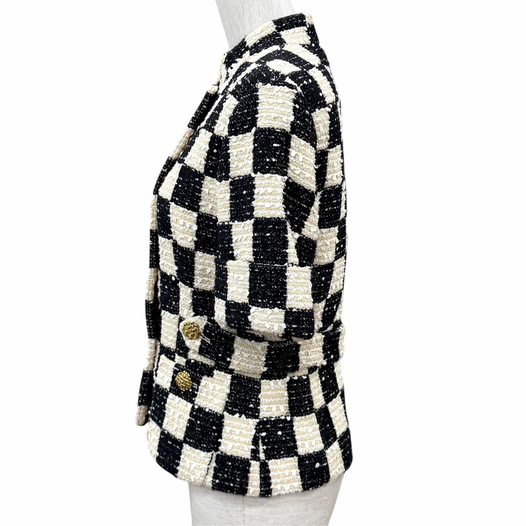 Pristine GUCCI Jacket Block check ribbon tweed short sleeve cotton IT 40 652261
