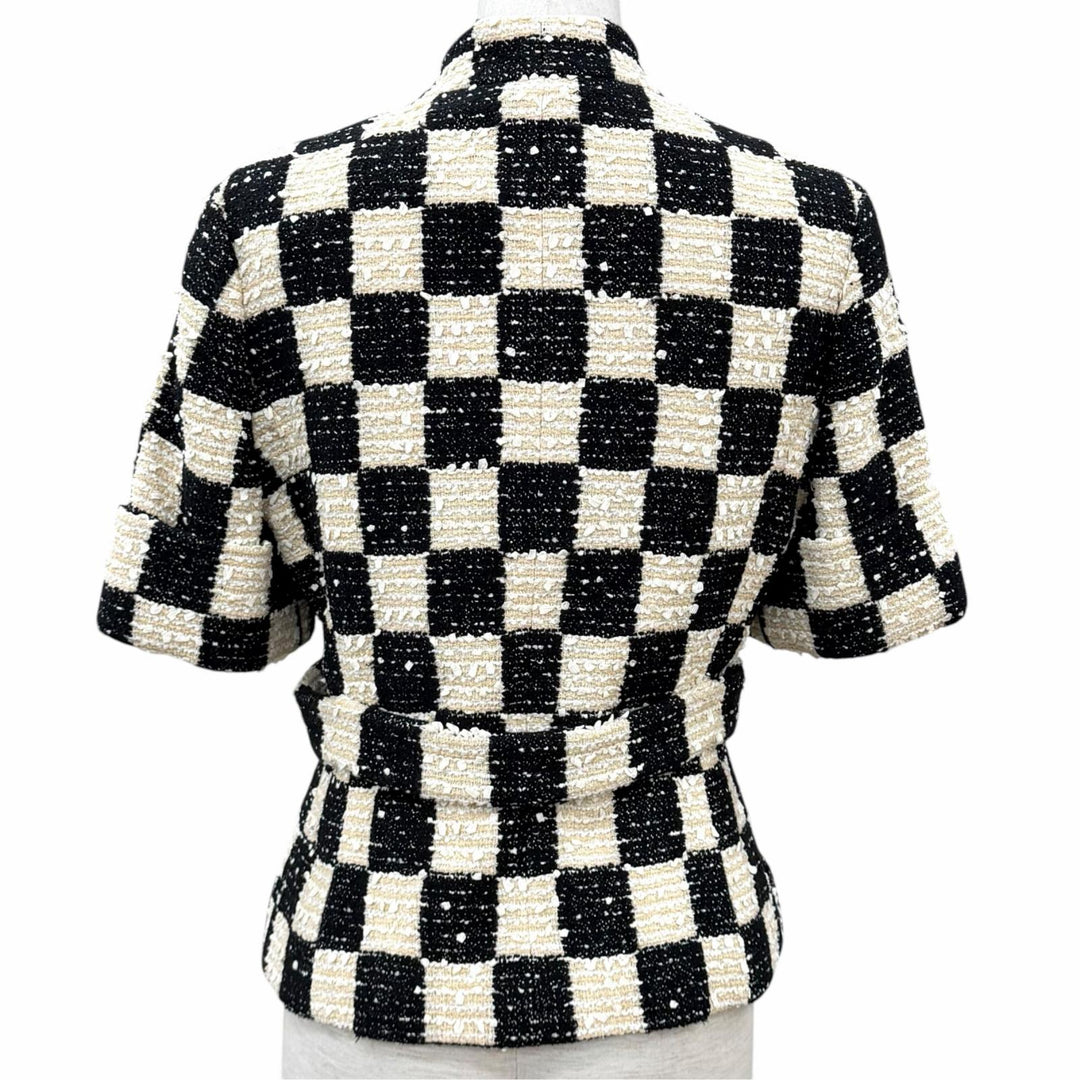 Pristine GUCCI Jacket Block check ribbon tweed short sleeve cotton IT 40 652261