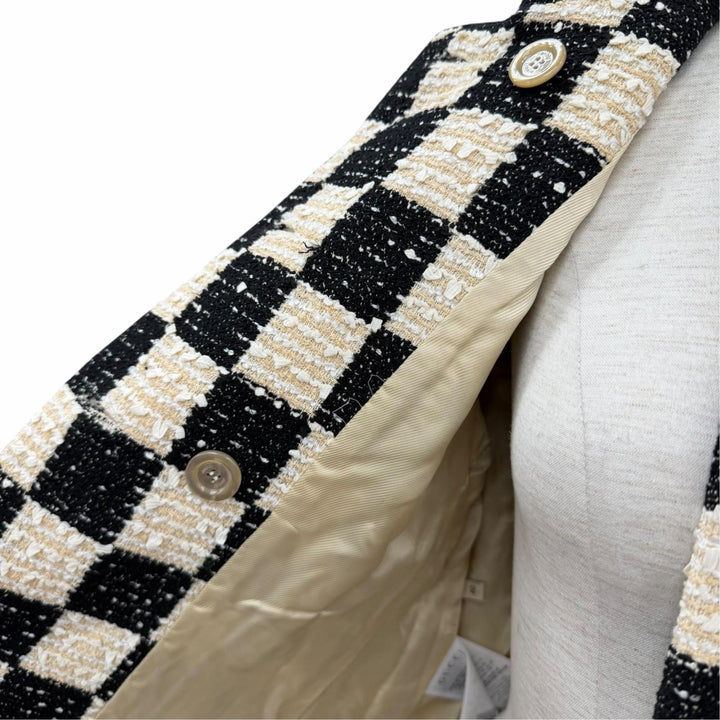 Pristine GUCCI Jacket Block check ribbon tweed short sleeve cotton IT 40 652261