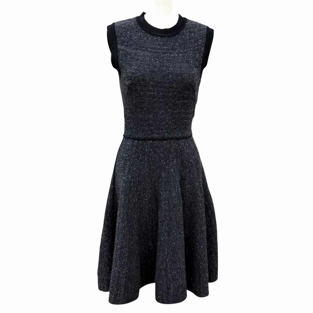 Excellent LOUIS VUITTON one piece Logo Ribbon Metal Tweed Sleeveless silk XS