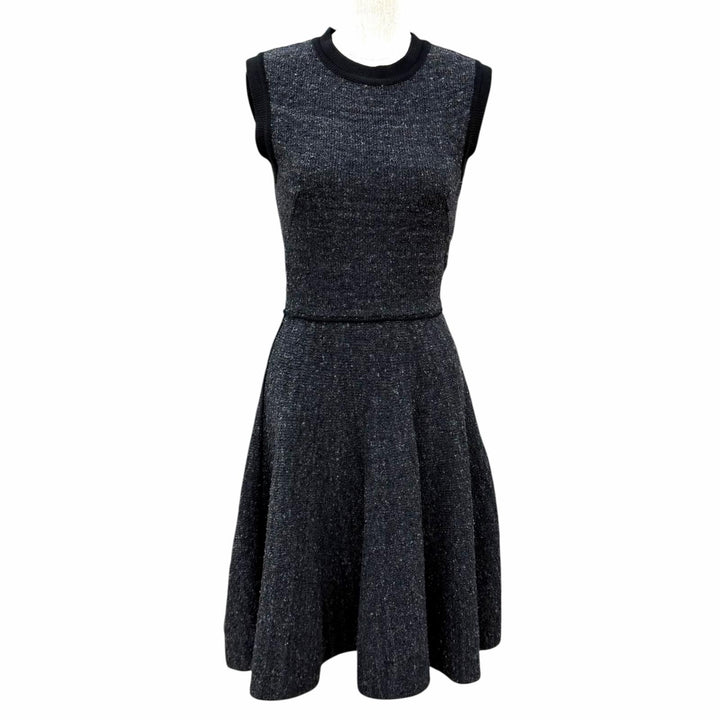Excellent LOUIS VUITTON one piece Logo Ribbon Metal Tweed Sleeveless silk XS
