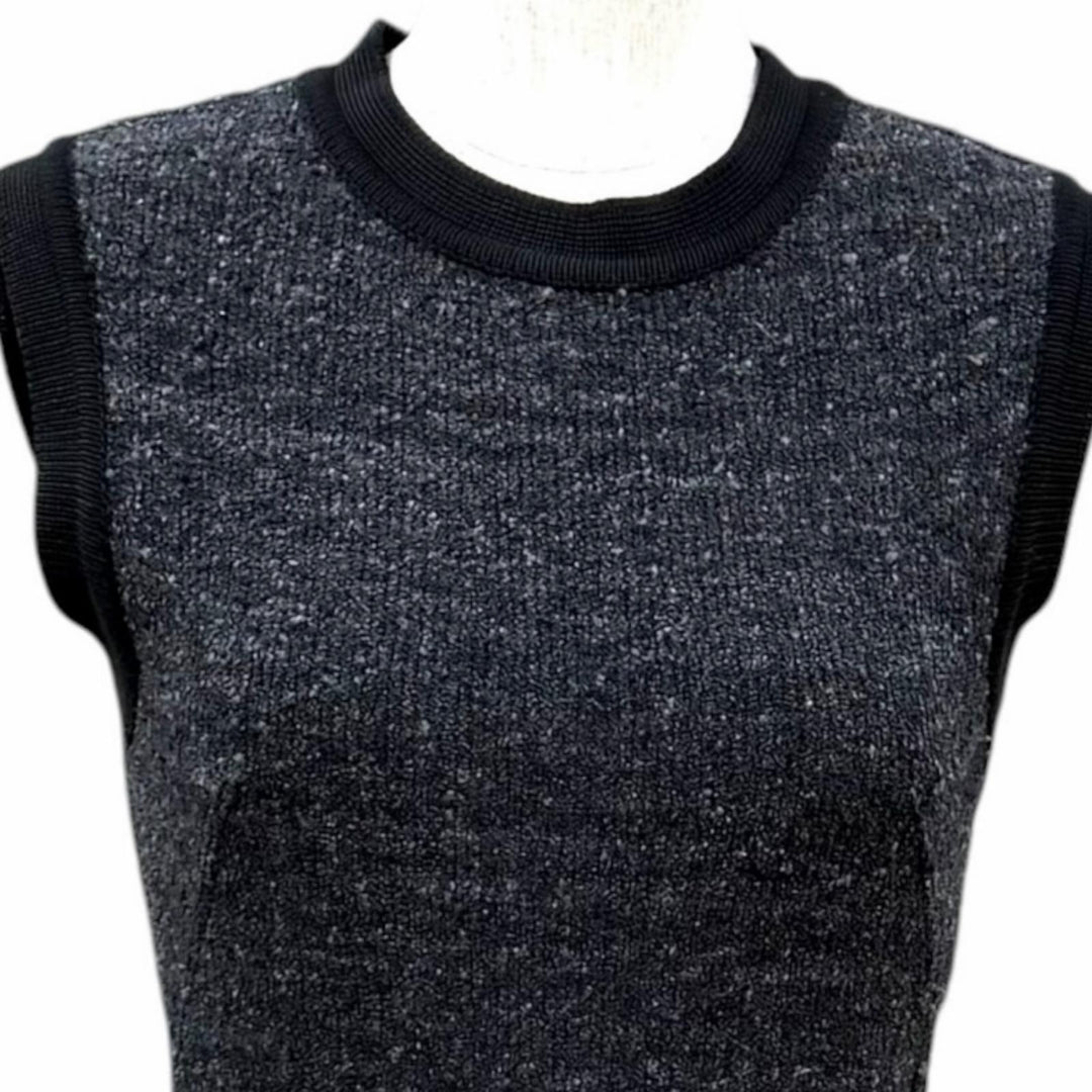Excellent LOUIS VUITTON one piece Logo Ribbon Metal Tweed Sleeveless silk XS
