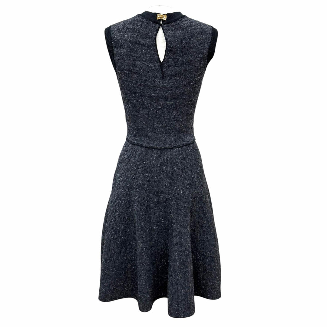 Excellent LOUIS VUITTON one piece Logo Ribbon Metal Tweed Sleeveless silk XS