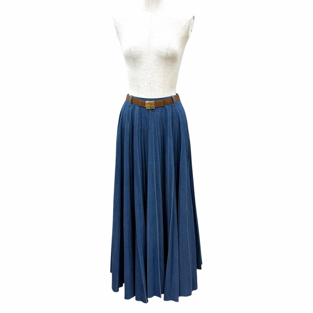 Excellent MIUMIU Long skirt Pleated belted cotton denim cotton IT 38 GWD343