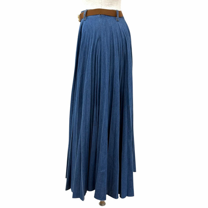 Excellent MIUMIU Long skirt Pleated belted cotton denim cotton IT 38 GWD343