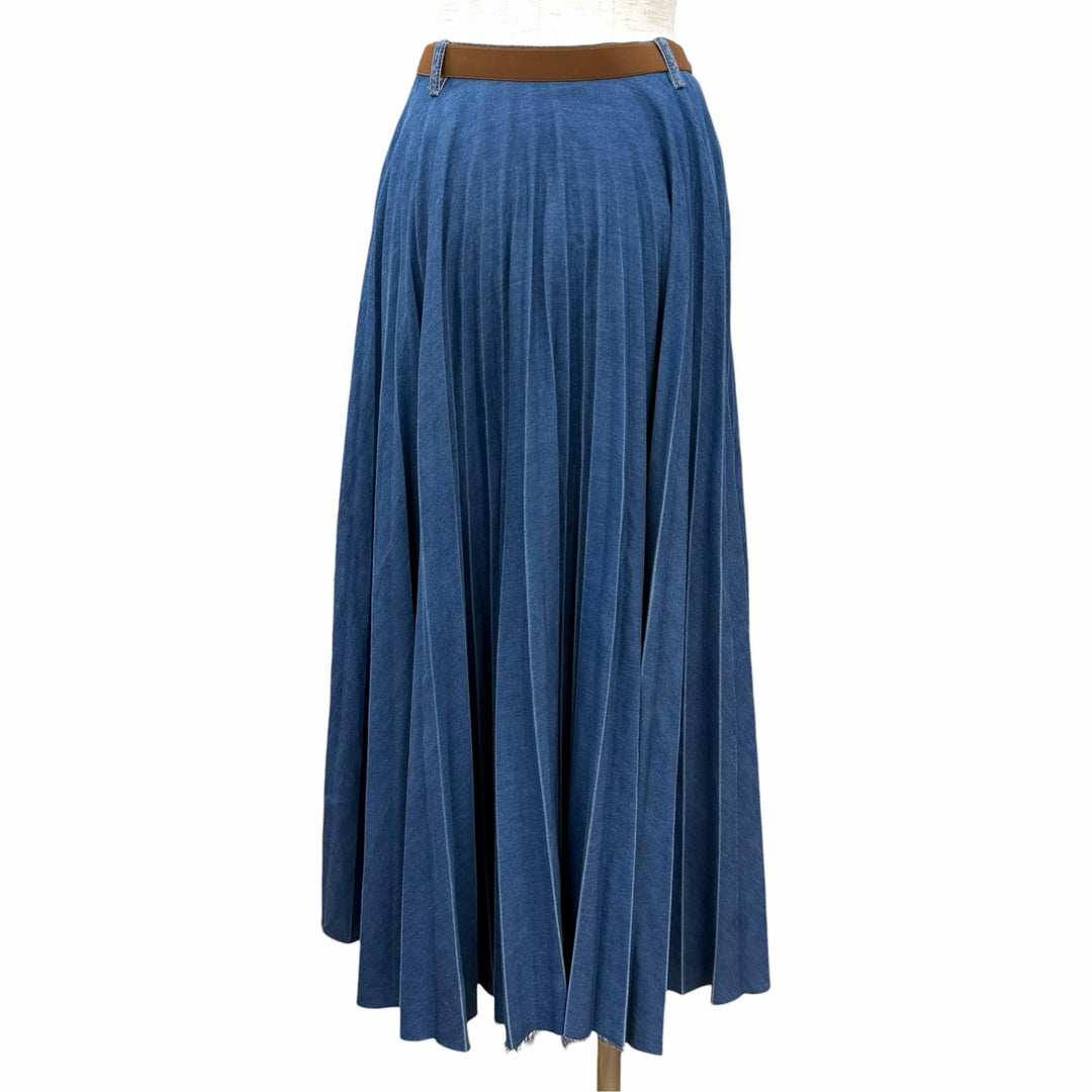Excellent MIUMIU Long skirt Pleated belted cotton denim cotton IT 38 GWD343