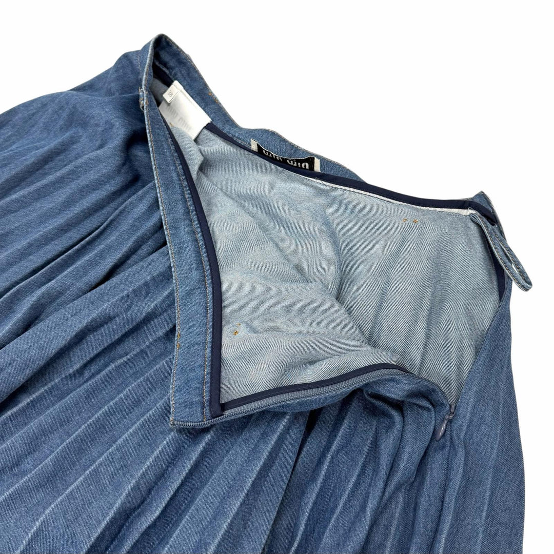 Excellent MIUMIU Long skirt Pleated belted cotton denim cotton IT 38 GWD343