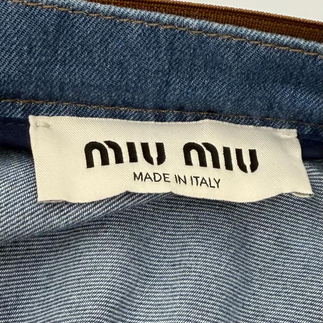 Excellent MIUMIU Long skirt Pleated belted cotton denim cotton IT 38 GWD343