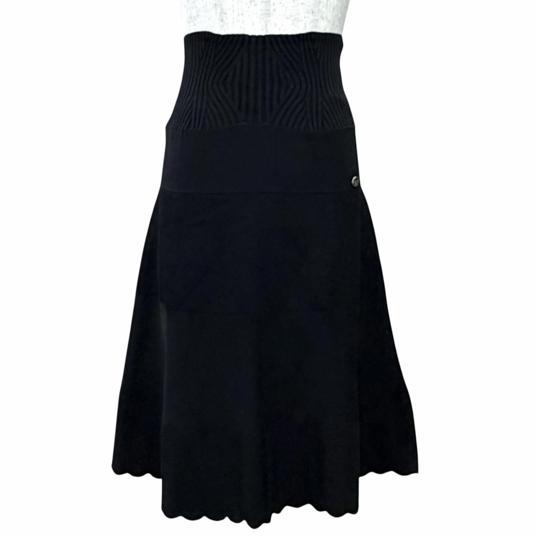 Excellent CHANEL flare skirt COCO MarkMetal Knit black FR 34 08P P32712K00766