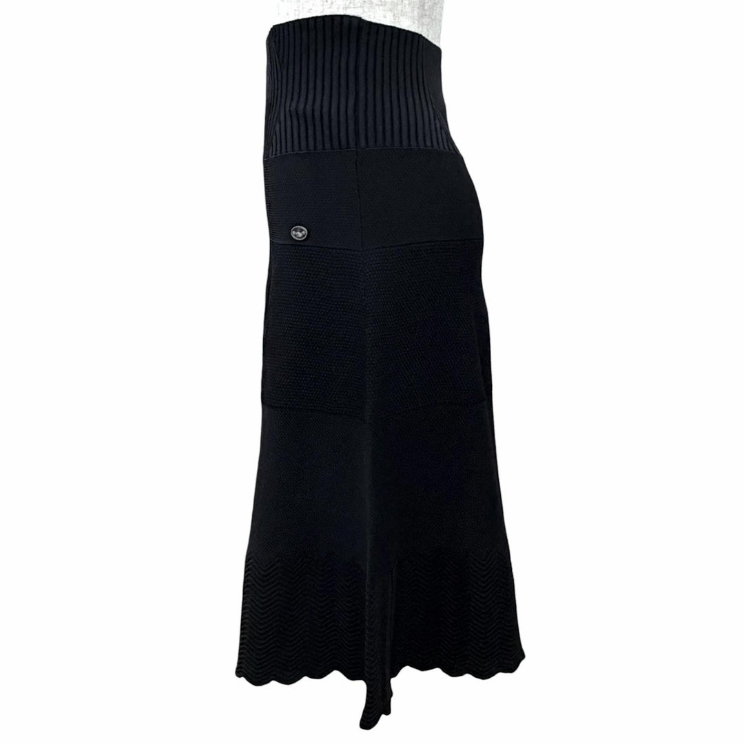 Excellent CHANEL flare skirt COCO MarkMetal Knit black FR 34 08P P32712K00766