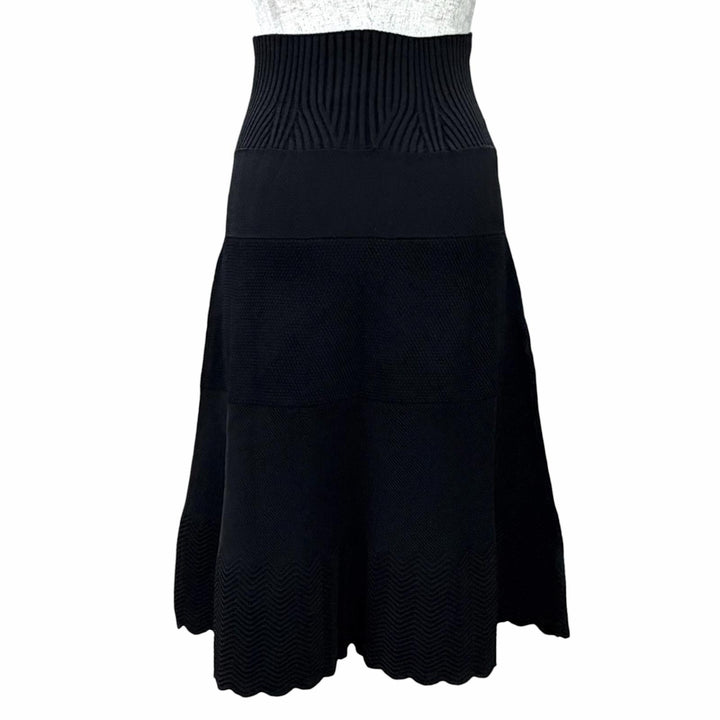Excellent CHANEL flare skirt COCO MarkMetal Knit black FR 34 08P P32712K00766