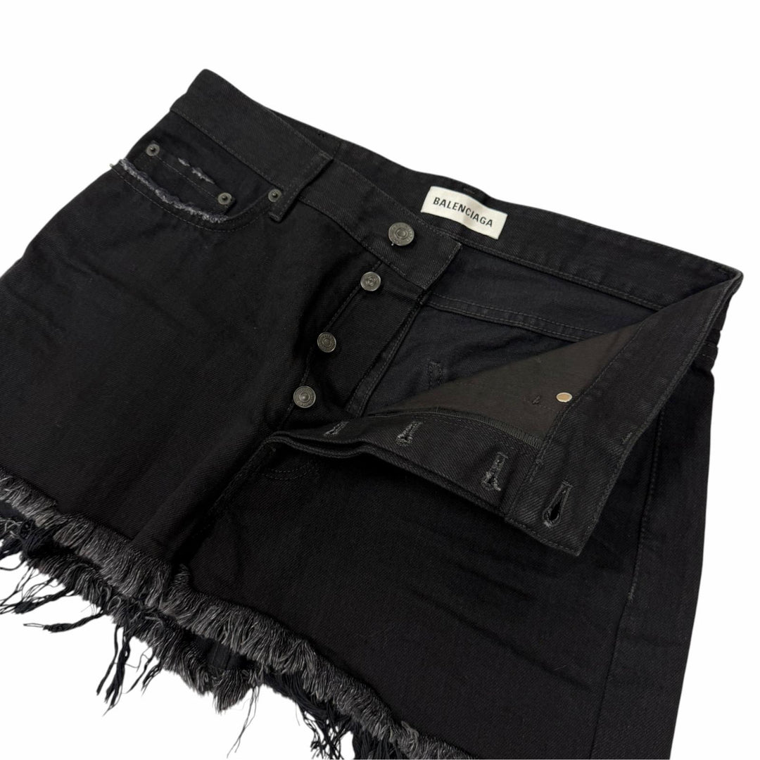 Excellent BALENCIAGA Mini skirt Distressed Cut Off Skirt Black denim 36 701744