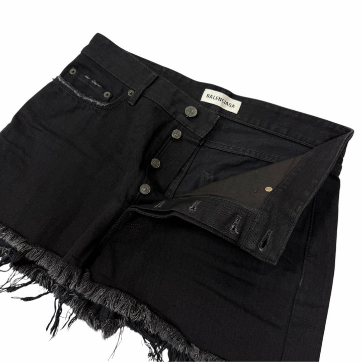Excellent BALENCIAGA Mini skirt Distressed Cut Off Skirt Black denim 36 701744