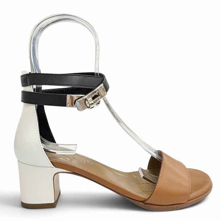 Great HERMES Sandals Money Kelly buckle ankle strap open toe Brown leather IT 36
