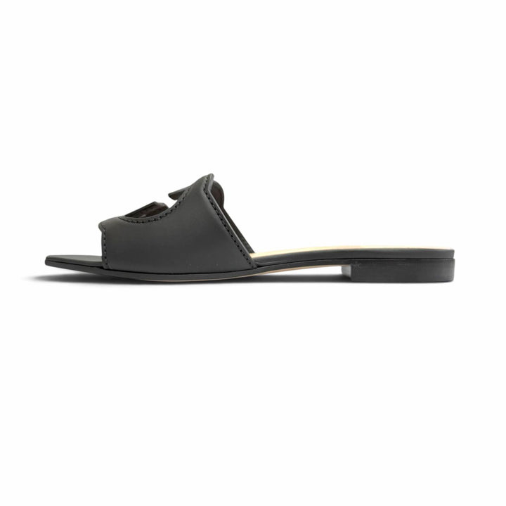 Pristine GUCCI Interlocking G cut-out slide sandals black leather IT 36 694451