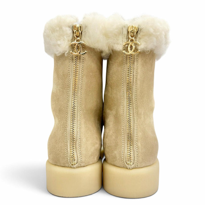 Pristine CHANEL short boots COCO Mark Back Zip Sheepskin Ankle Boots 37 G45941