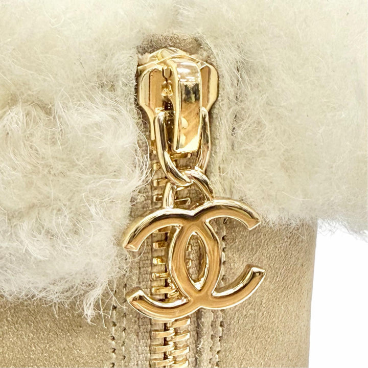 Pristine CHANEL short boots COCO Mark Back Zip Sheepskin Ankle Boots 37 G45941