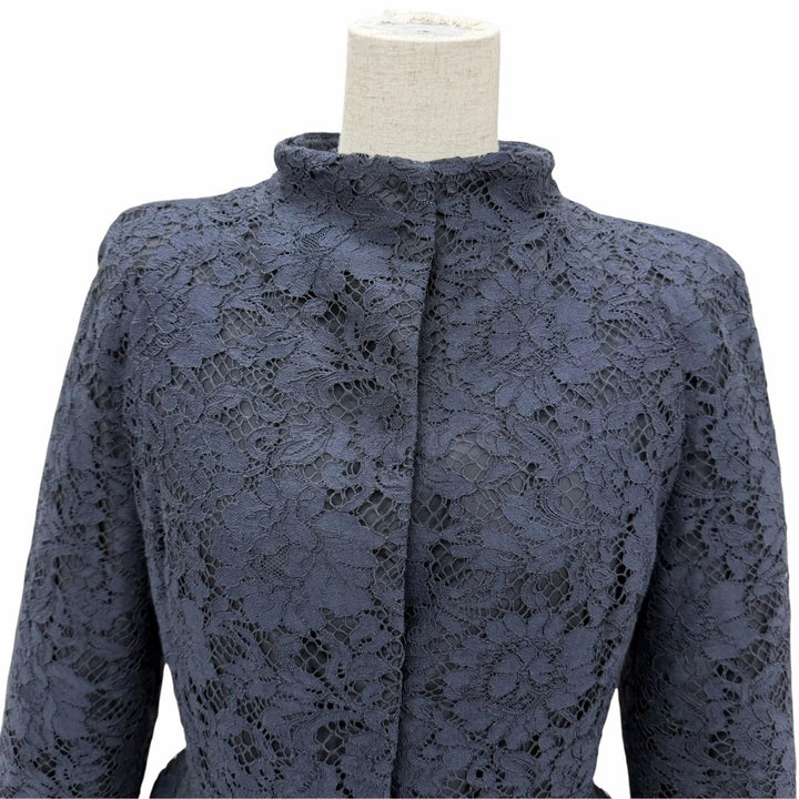 Excellent VALENTINO down coat Lace stand collar A-line Navy cotton Women IT 38