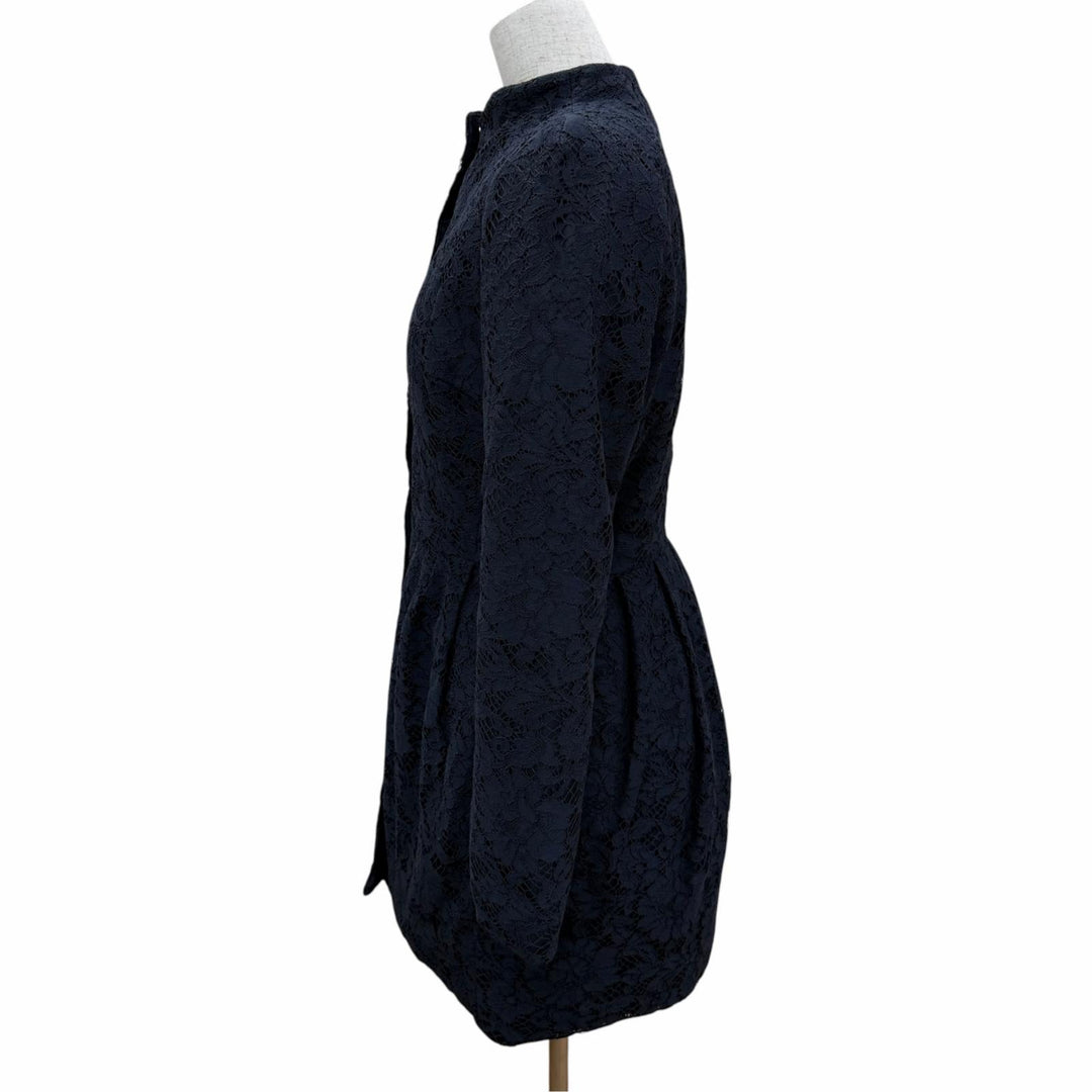 Excellent VALENTINO down coat Lace stand collar A-line Navy cotton Women IT 38