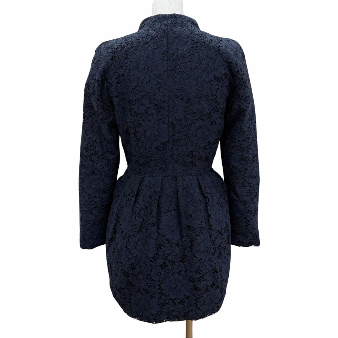 Excellent VALENTINO down coat Lace stand collar A-line Navy cotton Women IT 38