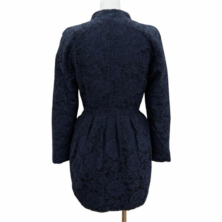 Excellent VALENTINO down coat Lace stand collar A-line Navy cotton Women IT 38