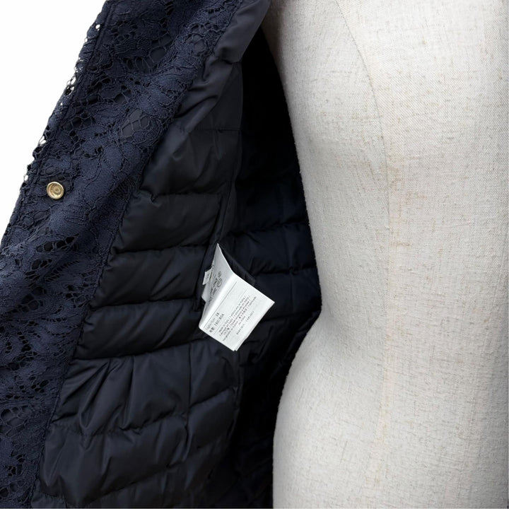 Excellent VALENTINO down coat Lace stand collar A-line Navy cotton Women IT 38