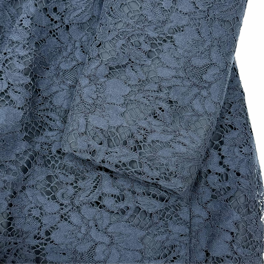 Excellent VALENTINO down coat Lace stand collar A-line Navy cotton Women IT 38