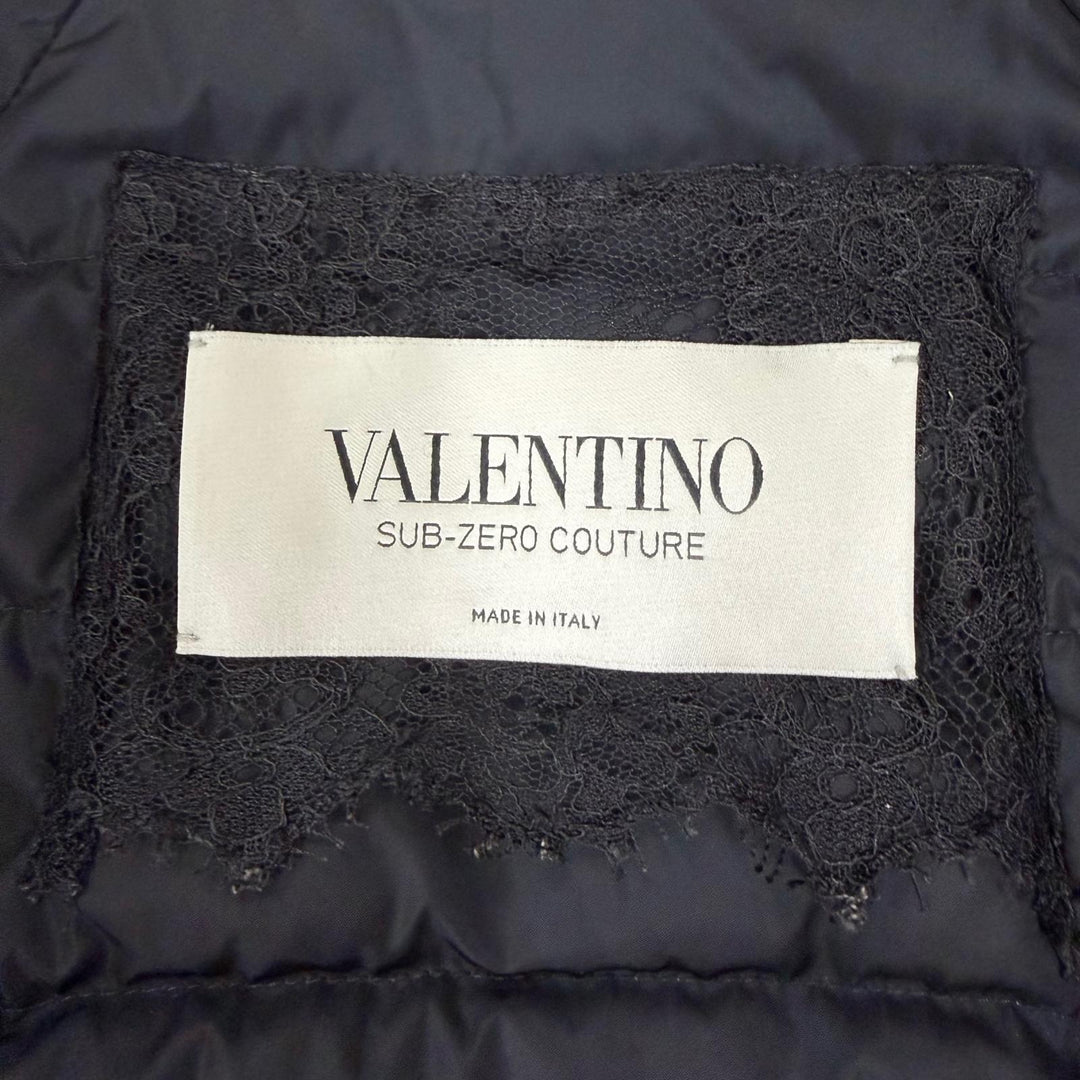 Excellent VALENTINO down coat Lace stand collar A-line Navy cotton Women IT 38