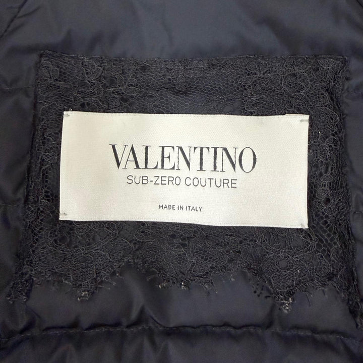 Excellent VALENTINO down coat Lace stand collar A-line Navy cotton Women IT 38