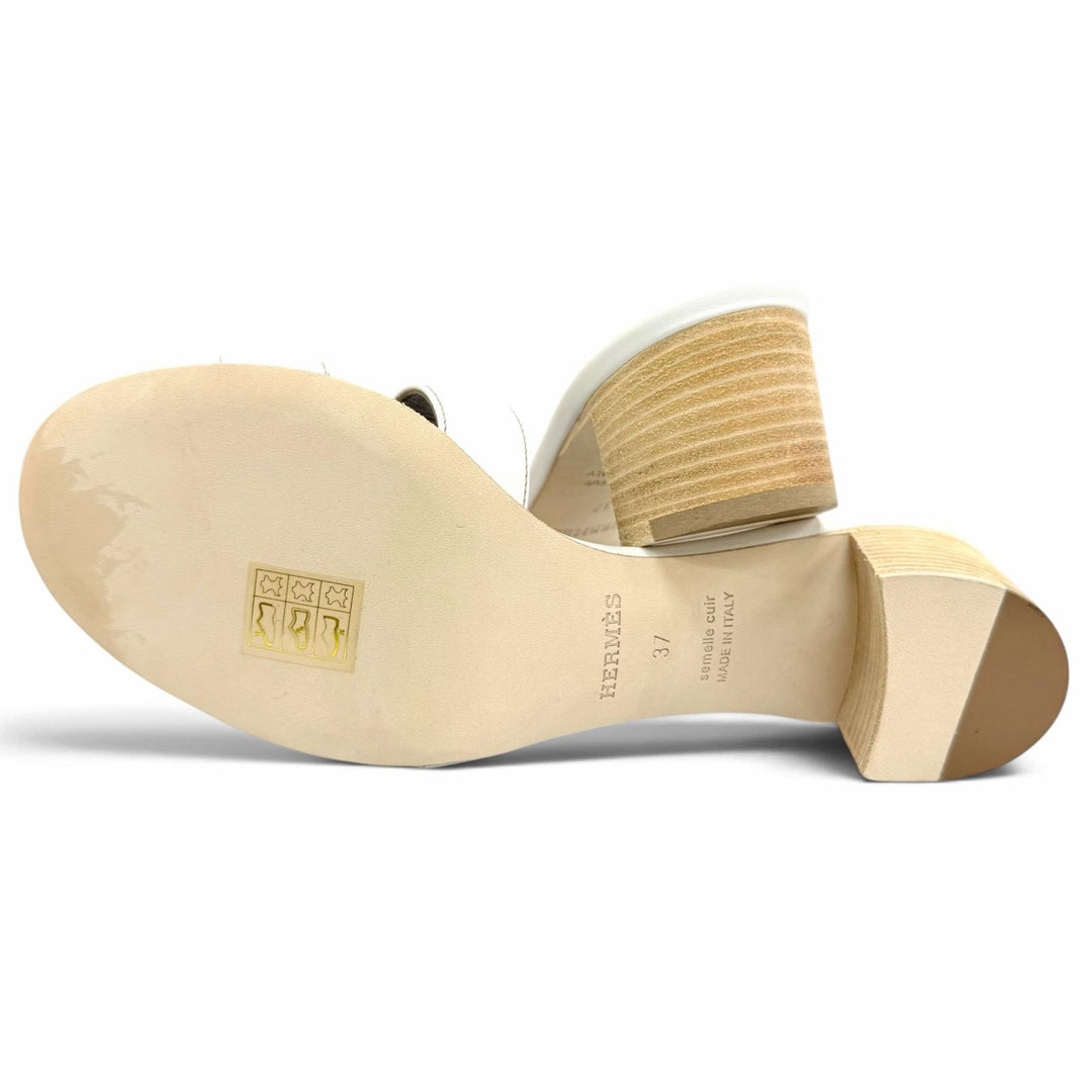 Pristine HERMES Sandals Oasis Mule white leather Women 37 H071002Z