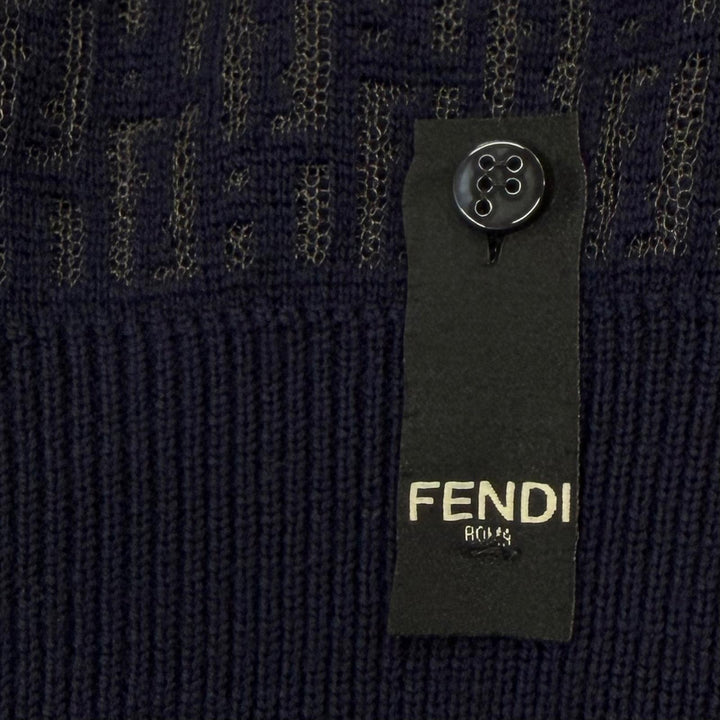 Excellent FENDI sweater FF Logo Crew Neck Knit Navy wool mens IT 46 FZX091