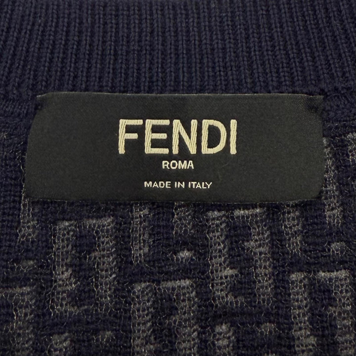 Excellent FENDI sweater FF Logo Crew Neck Knit Navy wool mens IT 46 FZX091