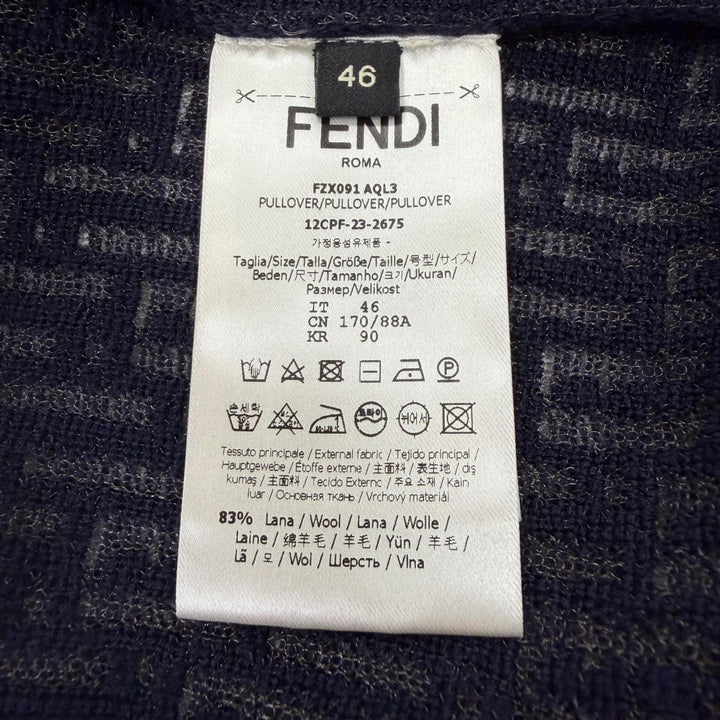 Excellent FENDI sweater FF Logo Crew Neck Knit Navy wool mens IT 46 FZX091