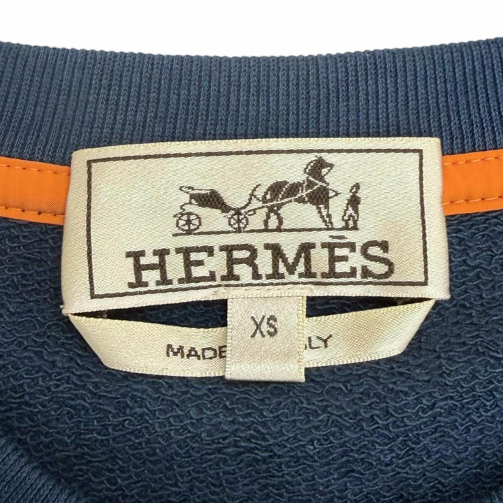 Pristine HERMES sweat Run H Short Sleeve Navy cotton mens XS