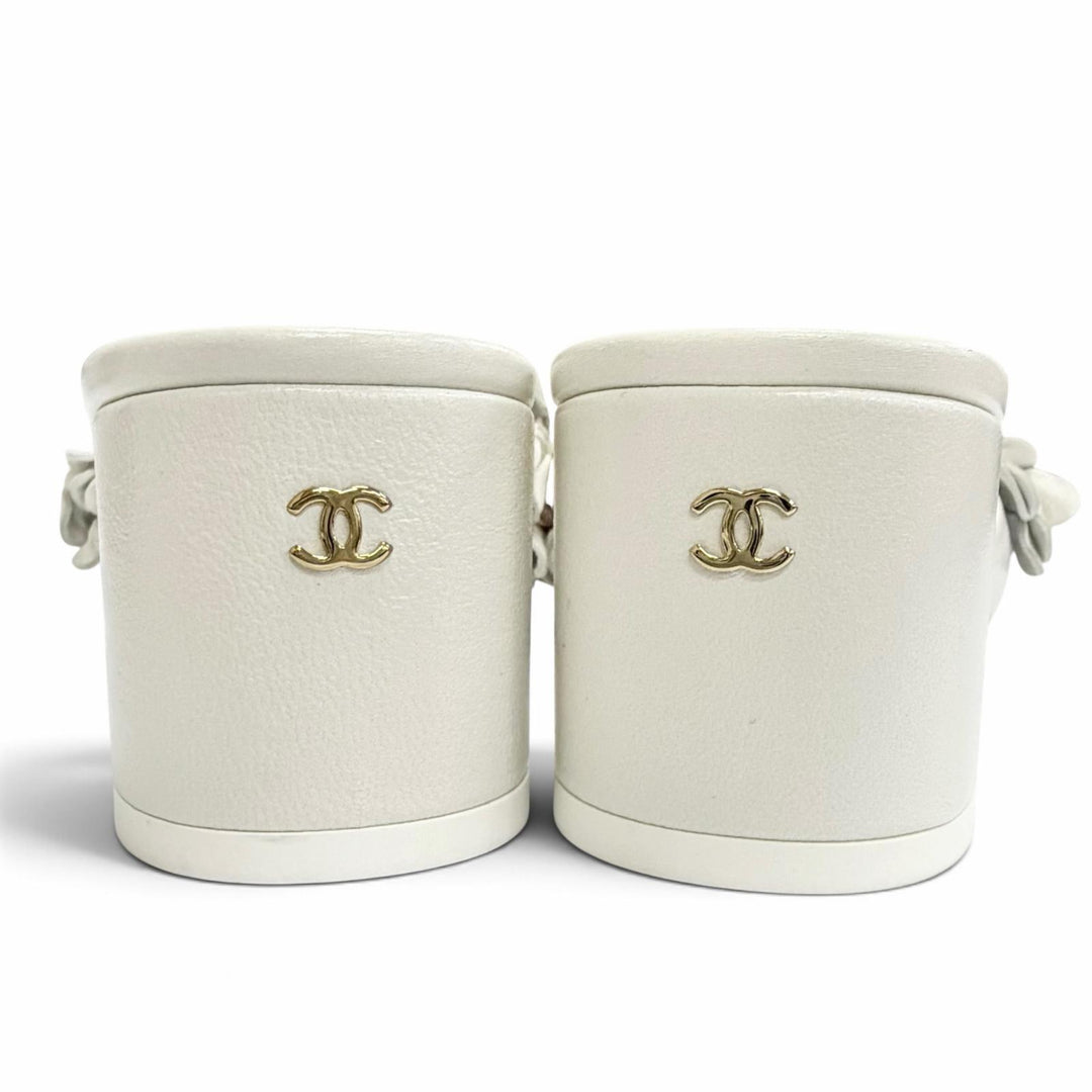 Pristine CHANEL COCO Mark beaded flower motif mule sandals gray 37.5 G46359