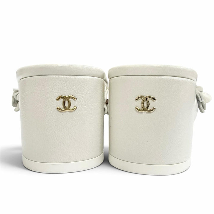 Pristine CHANEL COCO Mark beaded flower motif mule sandals gray 37.5 G46359